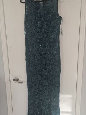 Sleeveless Teal Lace Sequin Maxi Dress